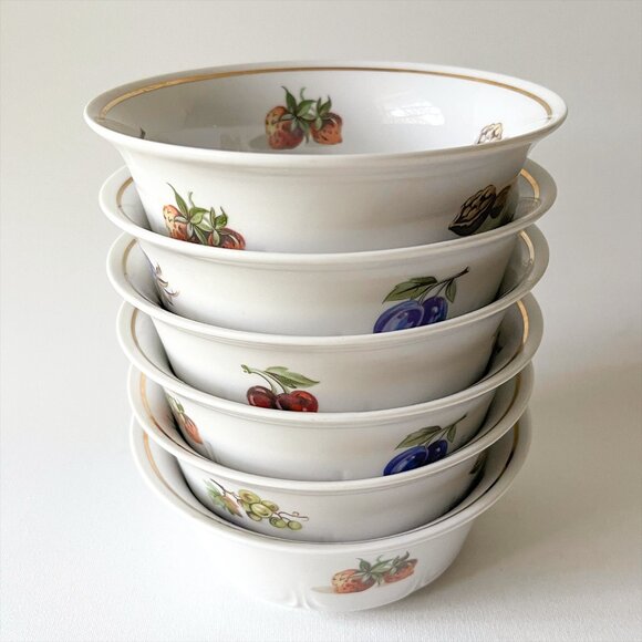 Graf von Henneberg JL Menau Fruits Nuts Gold Trim Dessert Bowls GDR Germany 6pc - Picture 8 of 8